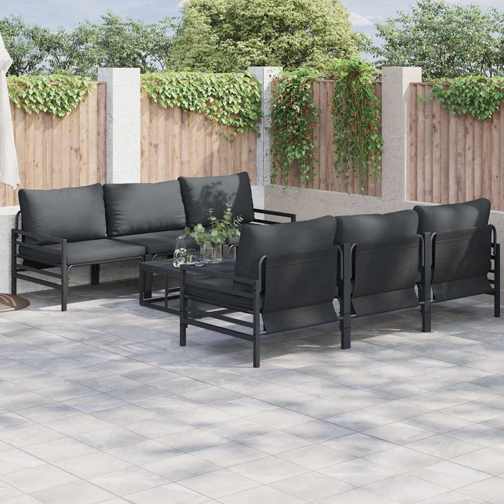Zestaw Sof na Ogród z poduszką 7 pcs Czarny Stal vidaXL