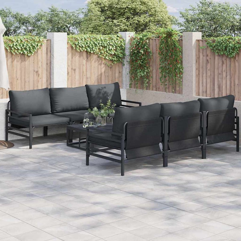 Zestaw Sof na Ogród z poduszką 7 pcs Czarny Stal vidaXL