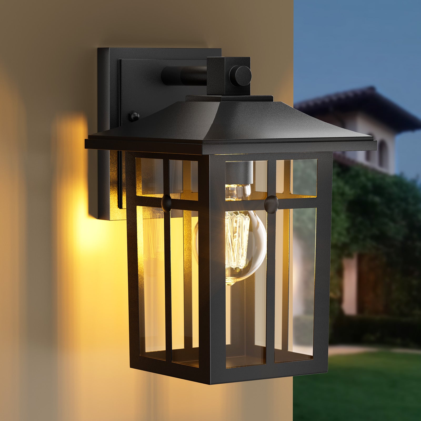 Kinkiety zewnętrzne ogrodowe retro z czarnego aluminium, IP44, szklany klosz, E27, żarówka nie dołączona