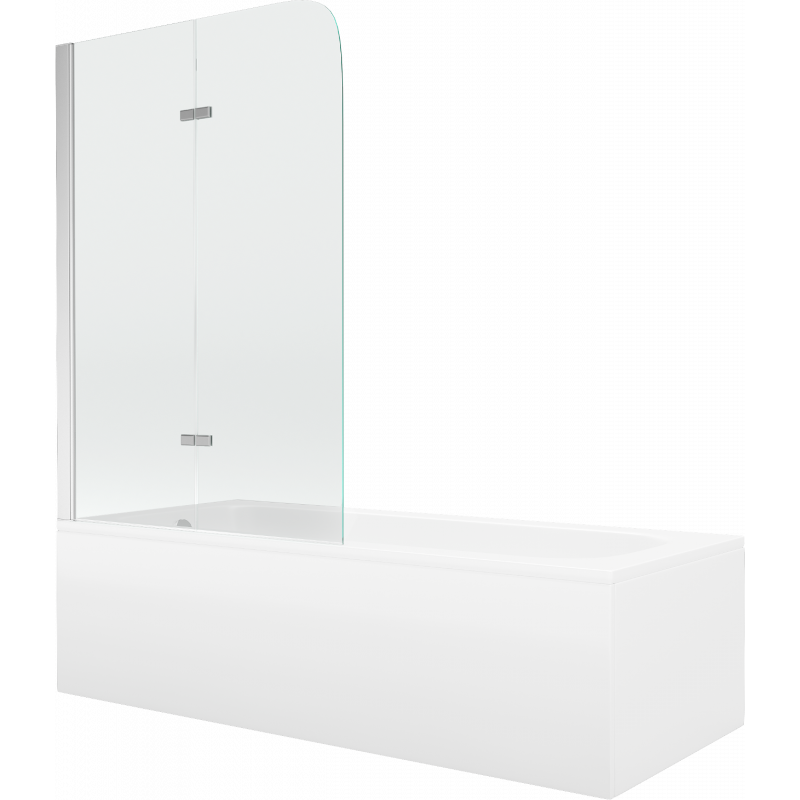 Mexen Vega wanna prostokątna 180 x 80 cm z obudową i parawanem 2-skrzydłowym 80 cm, transparent, chrom - 550118080X9008020100