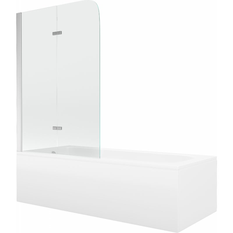 Mexen Vega wanna prostokątna 180 x 80 cm z obudową i parawanem 2-skrzydłowym 80 cm, transparent, chrom - 550118080X9008020100