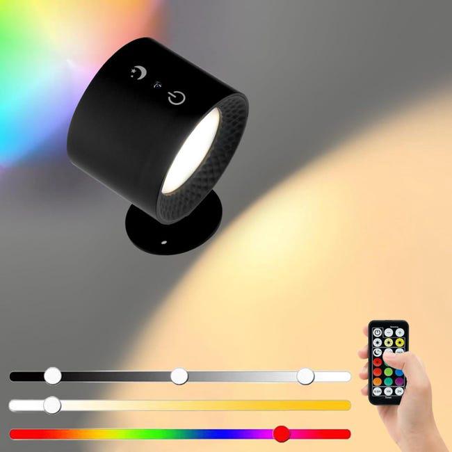 Lampa ścienna bezprzewodowa, lampa ścienna do wnętrz z pilotem lub dotykowym, regulacja 3 temperaturami, 9 obracających się RGB 360° lamp LED na akumu
