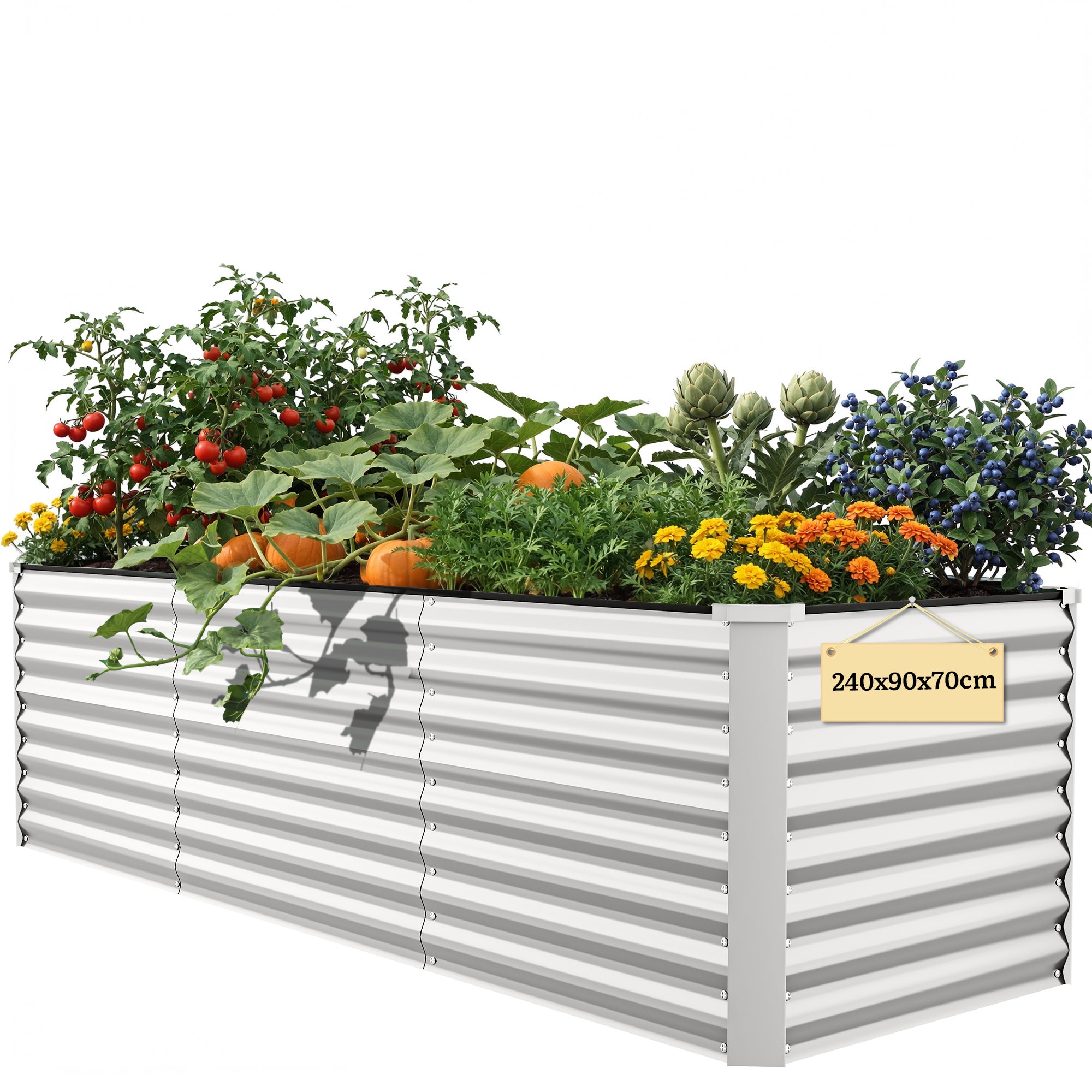 YITAHOME Podwyższana grządka 240x90x70 cm, z podporami, srebrna