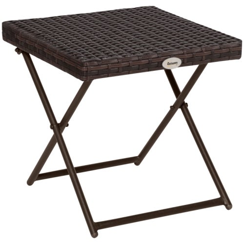 stolik ogrodowy stolik pomocniczy stojak na kwiaty składany 40x40x40 cm polirattan metal brązowy do salonu ogrodowego i na taras