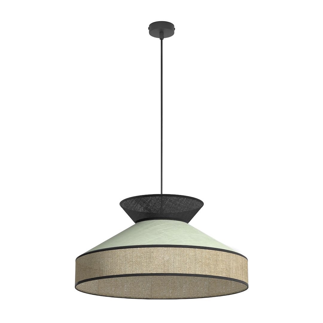 Lampa wisząca japandi zielono-czarno-beżowa rattanowa dwuwarstwowy abażur 1xE27 15W SIESTA Emibig