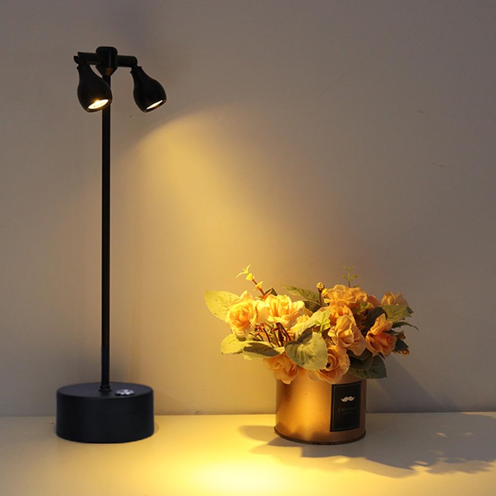 Dekoracyjna lampa stołowa z podwójną głowicą, bezprzewodowa lampa LED do ładowania, białe światło, czarna