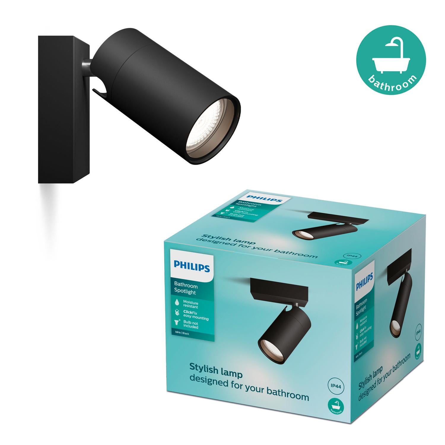 Lampa Ścienna Kinkiet GU10 IP44 Czarna Idris Philips