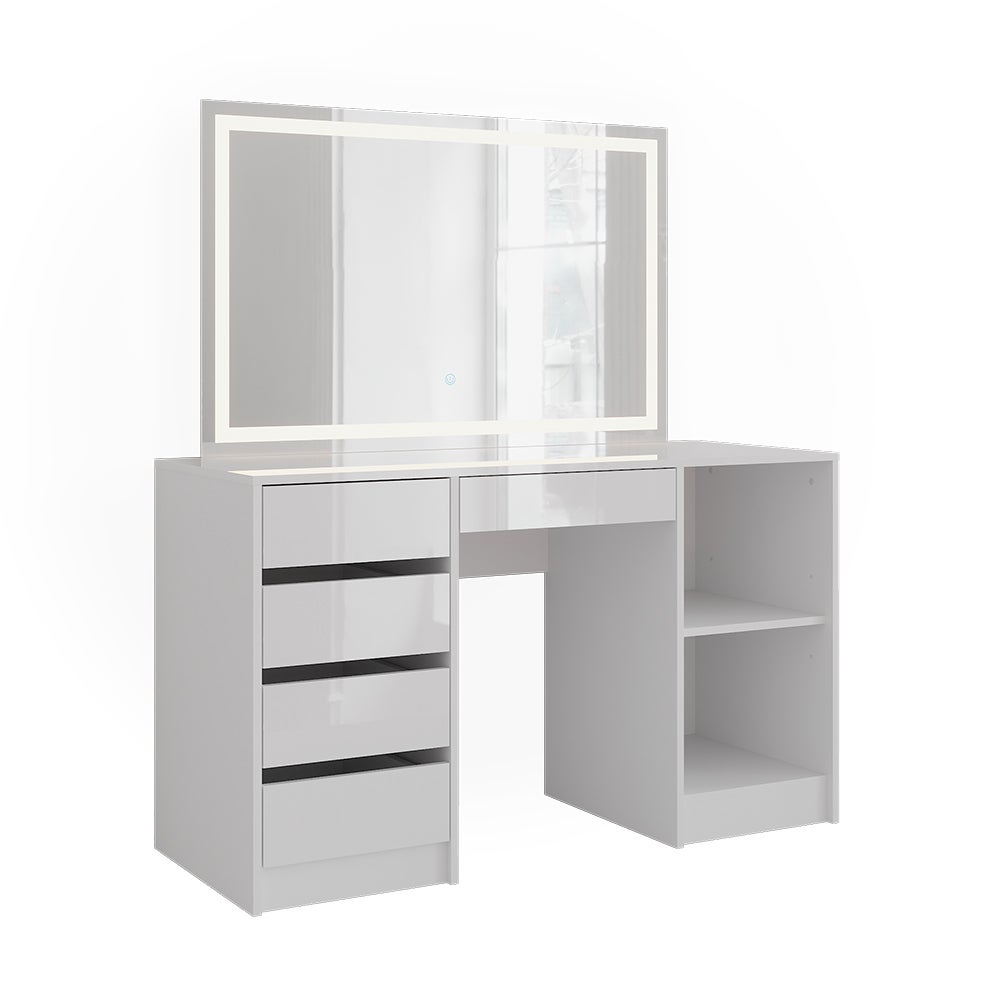 Vicco Stół toaletowy Sherry, Biały/Biały wysoki połysk, 128.2 cm z lusterkiem LED