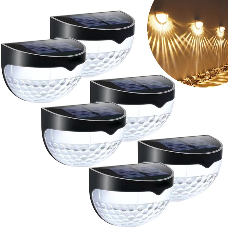 Zestaw 6 solarnych lamp ściennych, solarnych lamp pokładowych, zewnętrznych wodoodpornych lamp ogrodzeniowych, dekoracja ogrodu na Boże Narodzenie