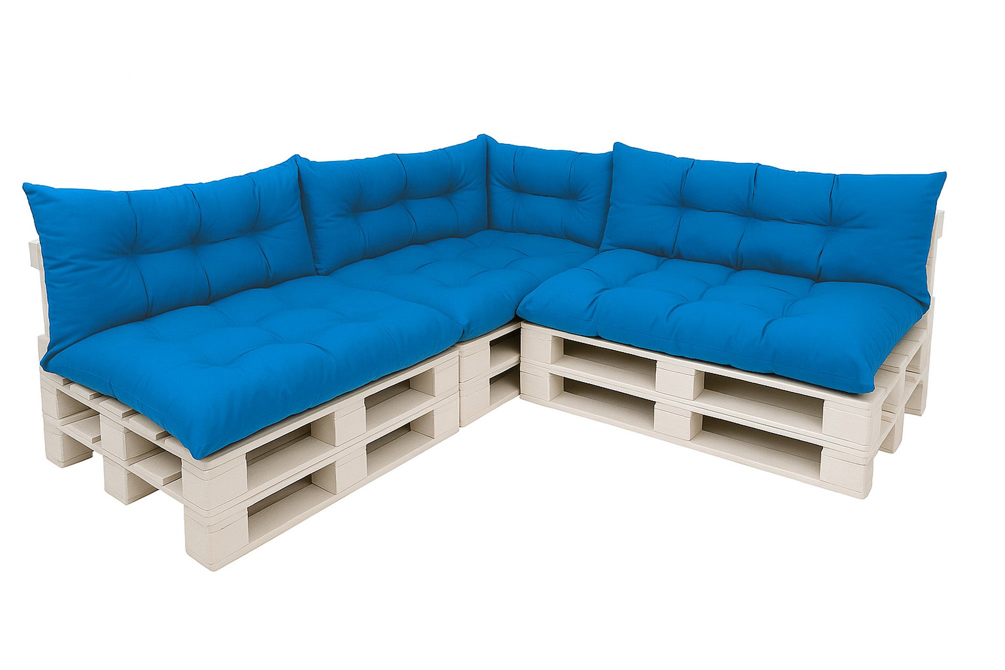 Komplet poduszek ogrodowych na palety 3x120x50cm 3x120x40cm + 60x40cm, wygodne poduszki na meble z palet niebieskie