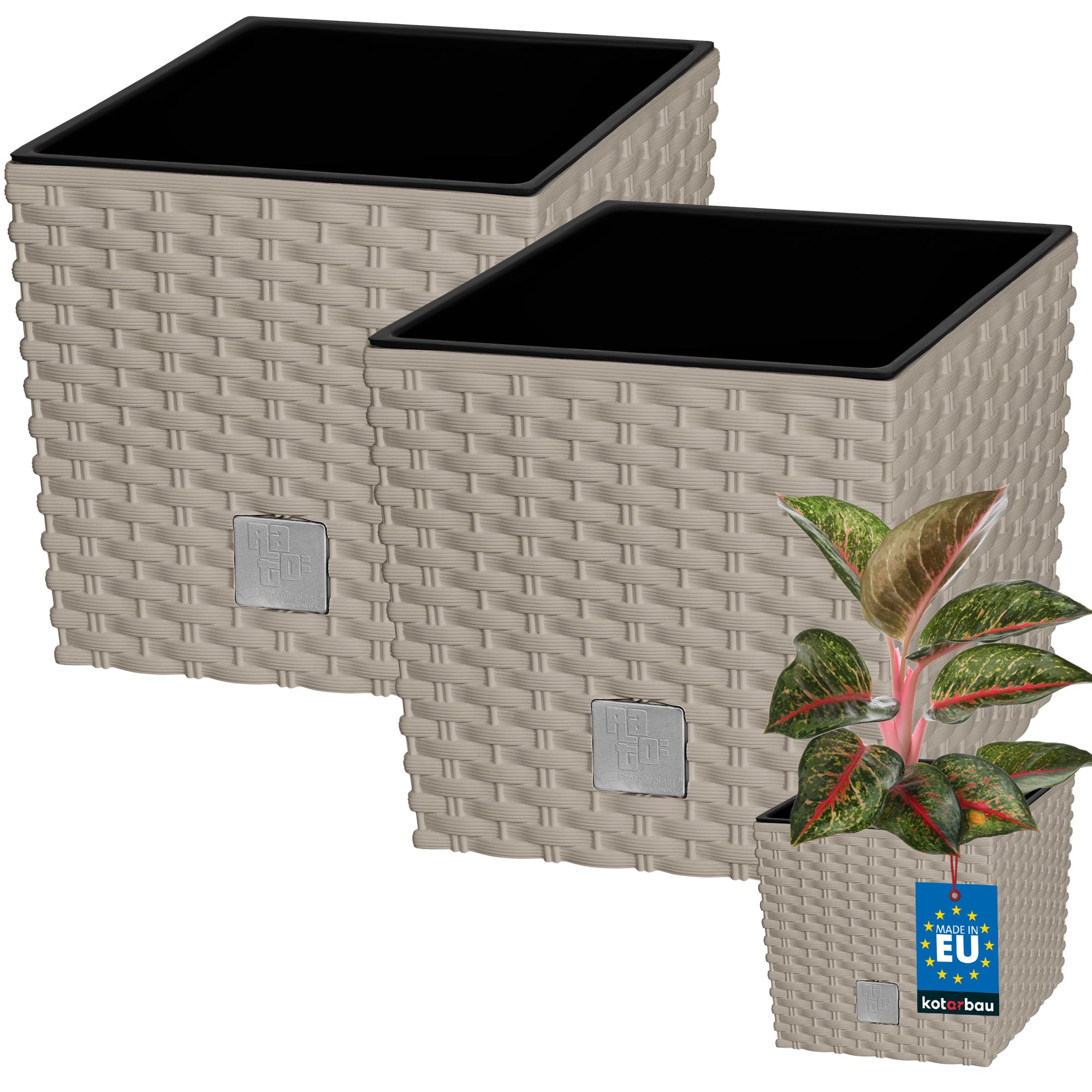 2x donica doniczka 6,8 l ogrodowa balkonowa taras kwiaty rattan wkład ogród - KOTARBAU