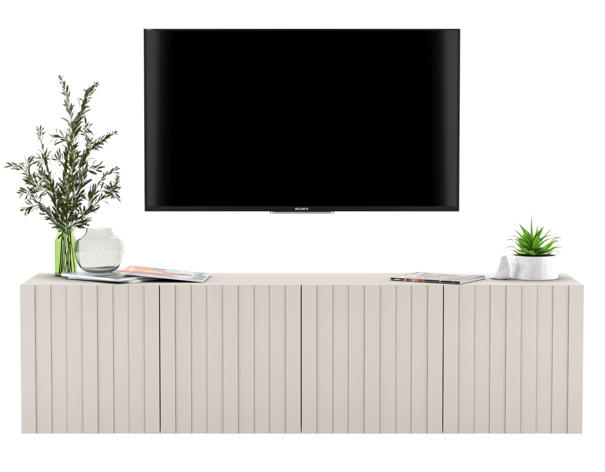 Wisząca szafka RTV Glamour 150 cm kaszmir mat, komoda pod telewizor do salonu