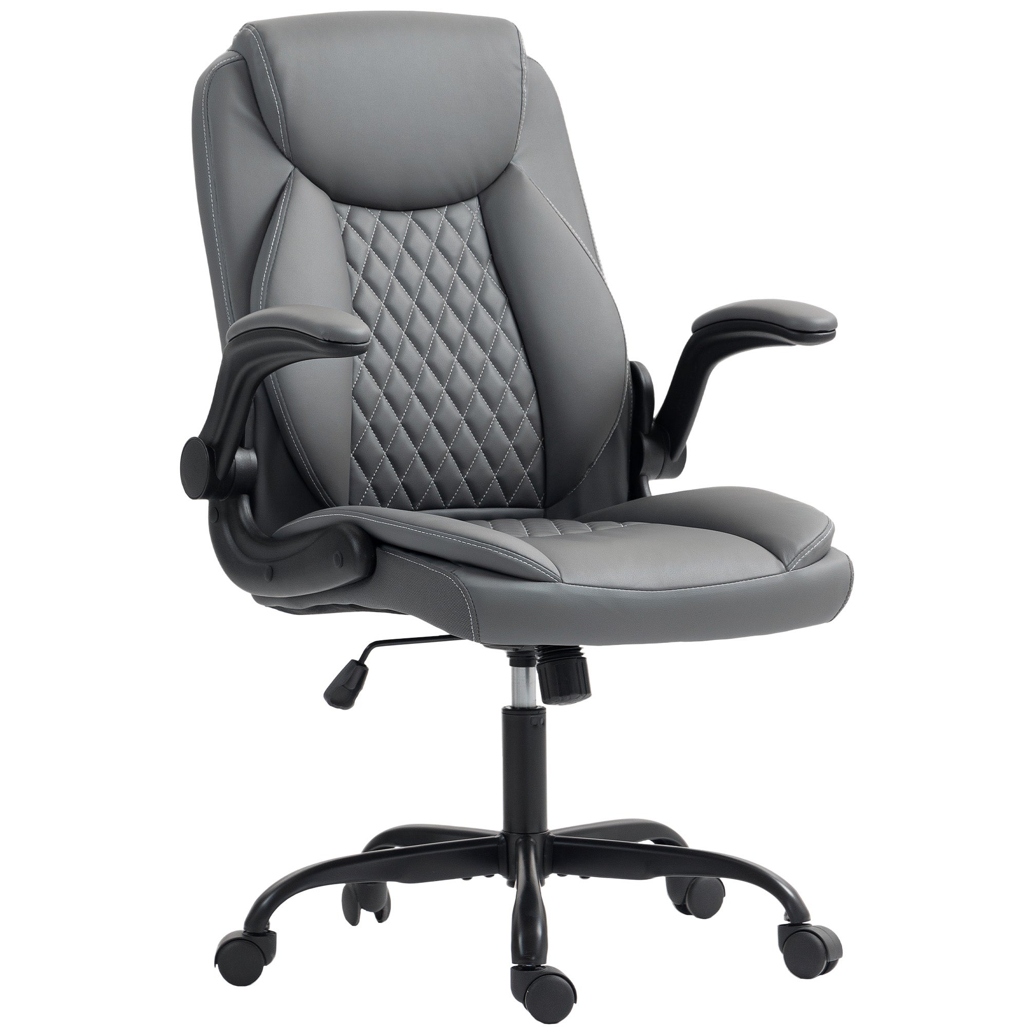 Fotel biurowy, ergonomiczny fotel biurowy z podnoszonymi podłokietnikami, regulowana wysokość, funkcja bujania, szary