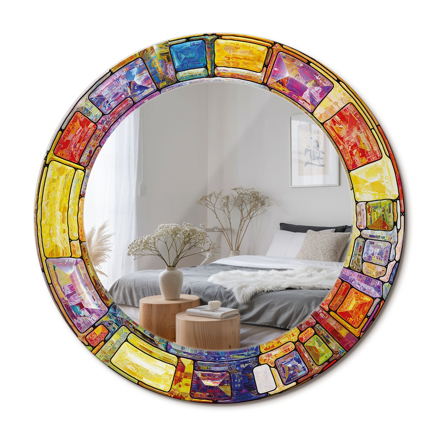 Dekoracyjne lustro ścienne z printem na szkle hartowanym Kolorowy witraż - 50 cm - ArtPrintCave
