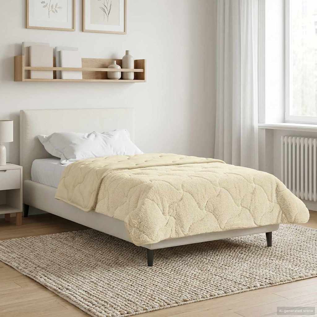Letni Kołdra Kremowy 155 x 220 cm Mikrofibra i Fleece Teddy vidaXL