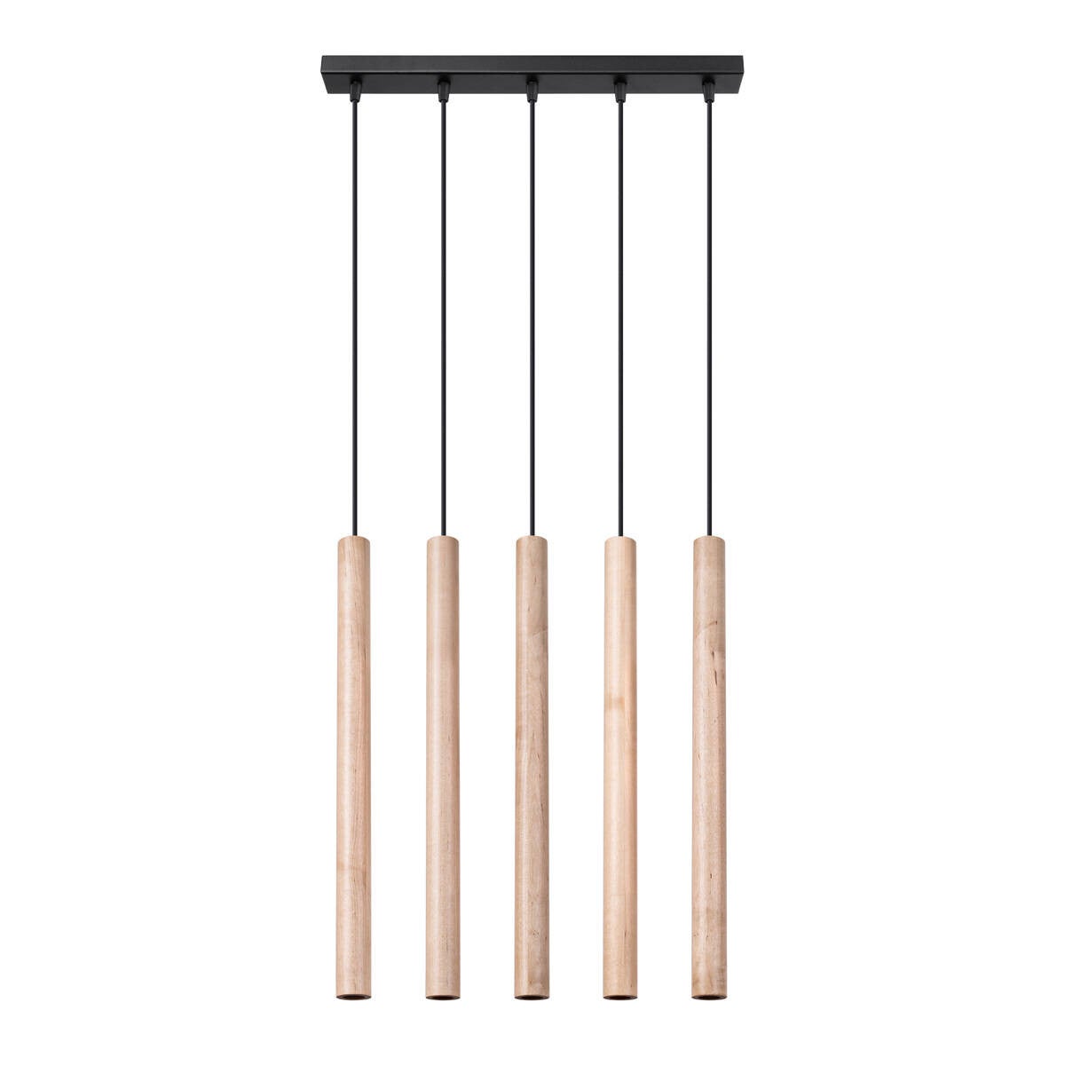 Lampa wisząca czarna z drewnianą tubą potrójna pięciopunktowa PASTELO 5xG9 8W SL.1269 Sollux Lighting