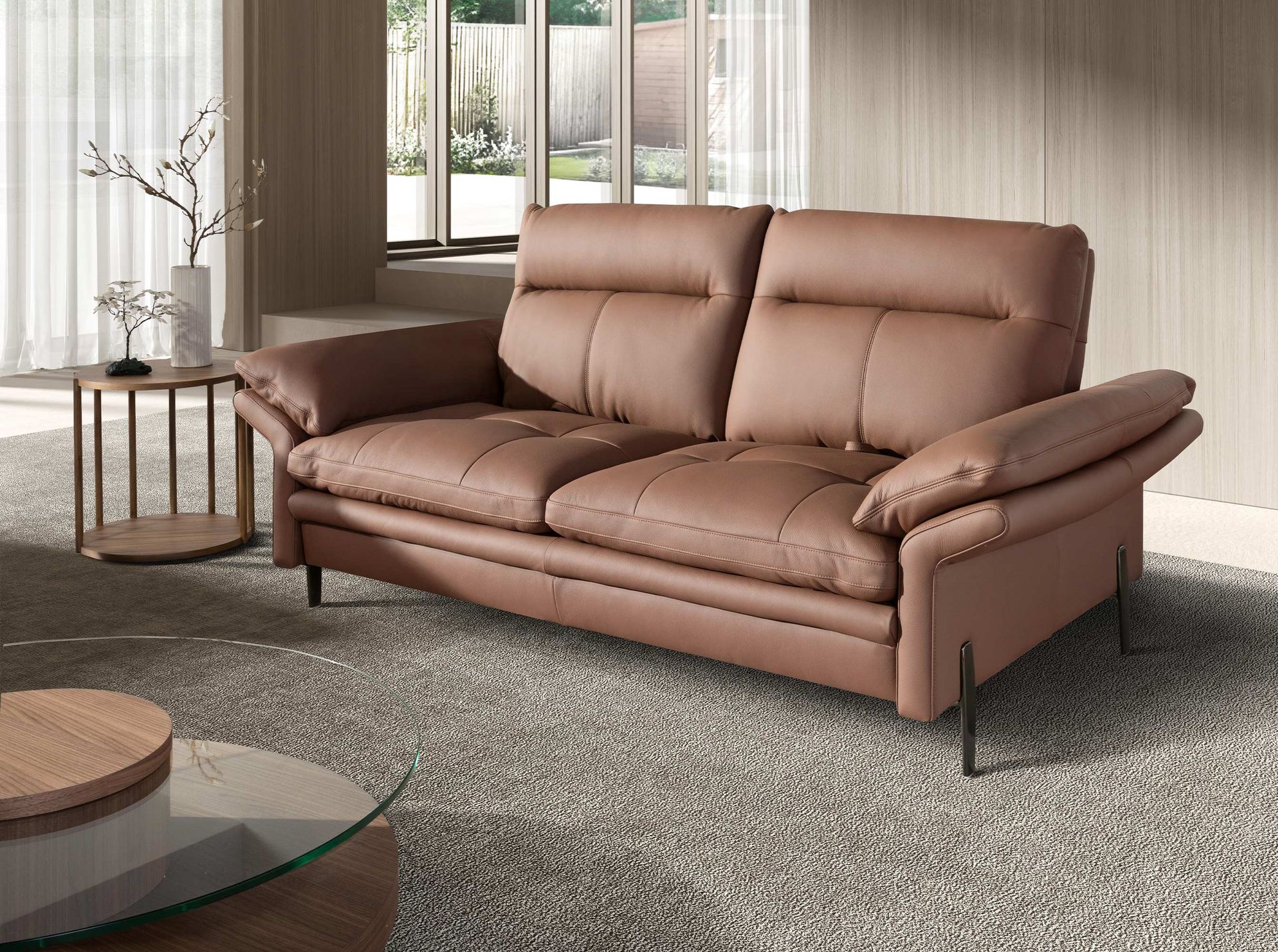 ANGEL CERDA Brązowa, skórzana sofa 2-osobowa
