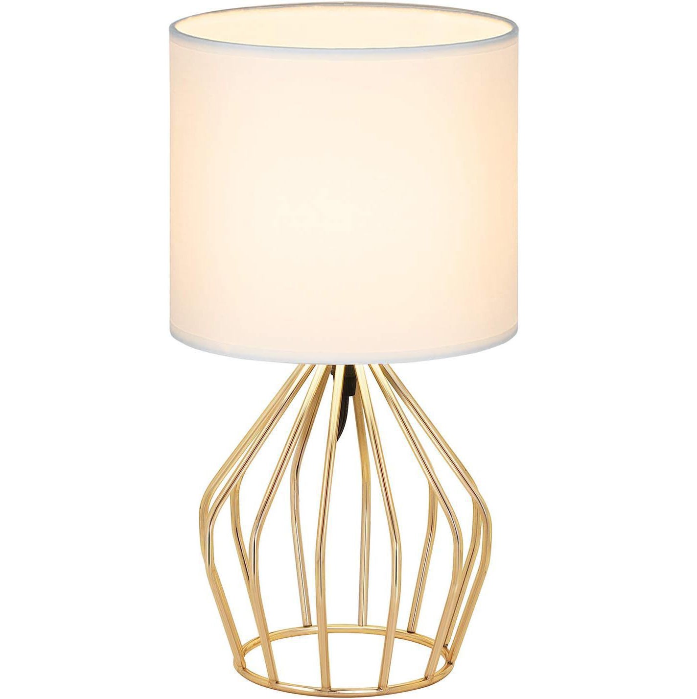 Lampa stołowa w stylu industrialnym retro, złoty korpus + lniany abażur, wtyczka europejska, źródło światła nie jest dołączone