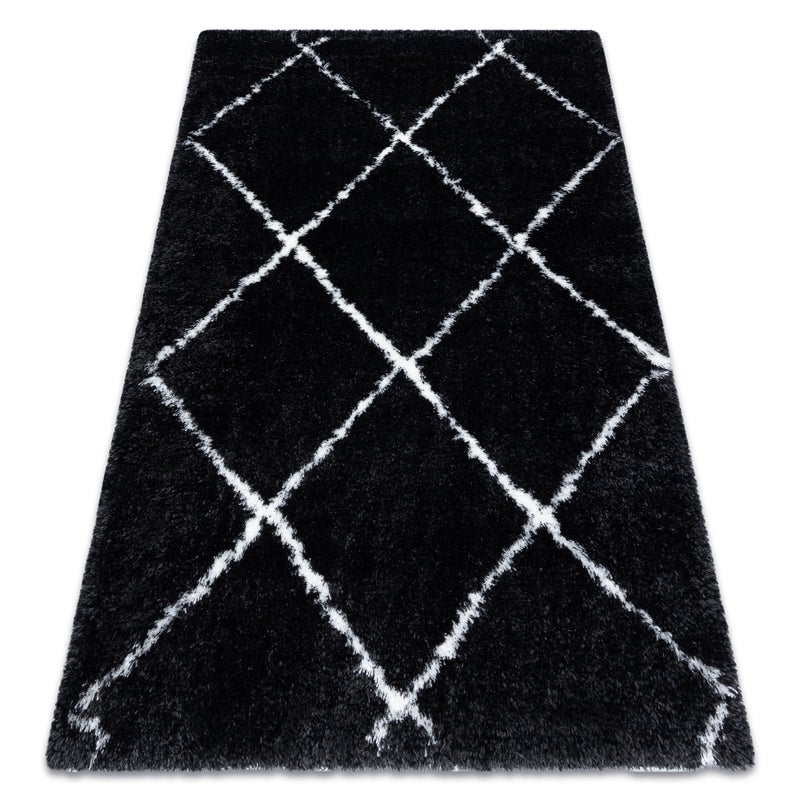 Dywan FLUFFY 2373 shaggy kratka, trellis - antracyt / biały 160x220 cm
