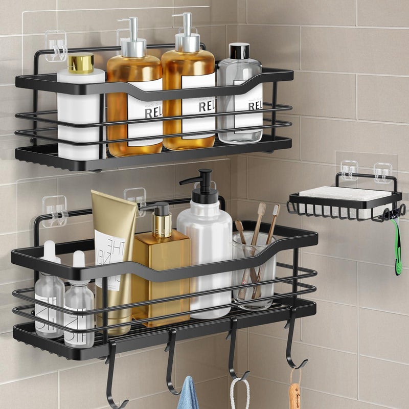 Etagere Douche Sans Percage, Zestaw 3 półek, półka prysznicowa Akcesoria łazienkowe ze stali nierdzewnej 304, Czarny schowek pod prysznicem