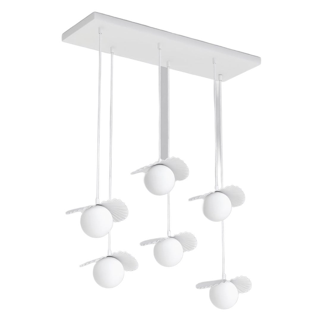 Lampa wisząca dekoracyjna biała listwa szklane kule z karbowanymi kloszami 6xG9 8W FLORA Emibig