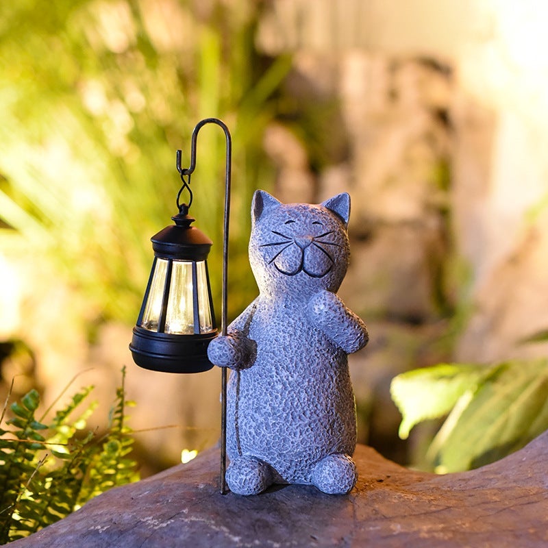 Chat Decoration Statue Jardin Exterieur avec Lampe Solaire Figurine - Salon Chaton Décoration Cadeau pour Femme Homme Maman Anniversaire Decor Impermé