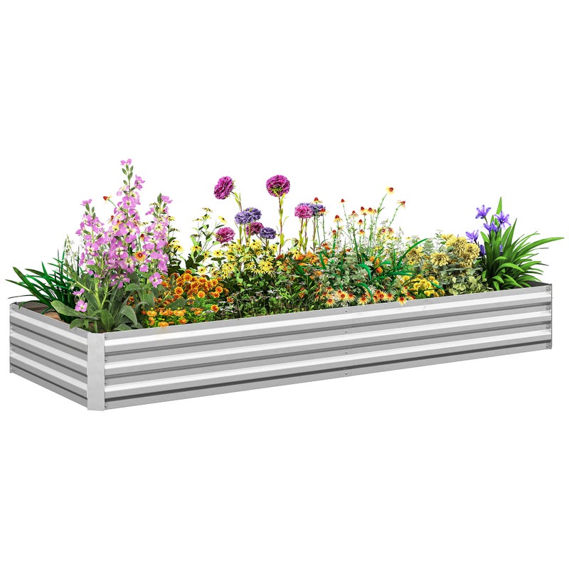 Prostokątny ogród podwyższona grządka ogrodowa 241 x 90.5 x 30 cm srebrny corrugated stal sheet