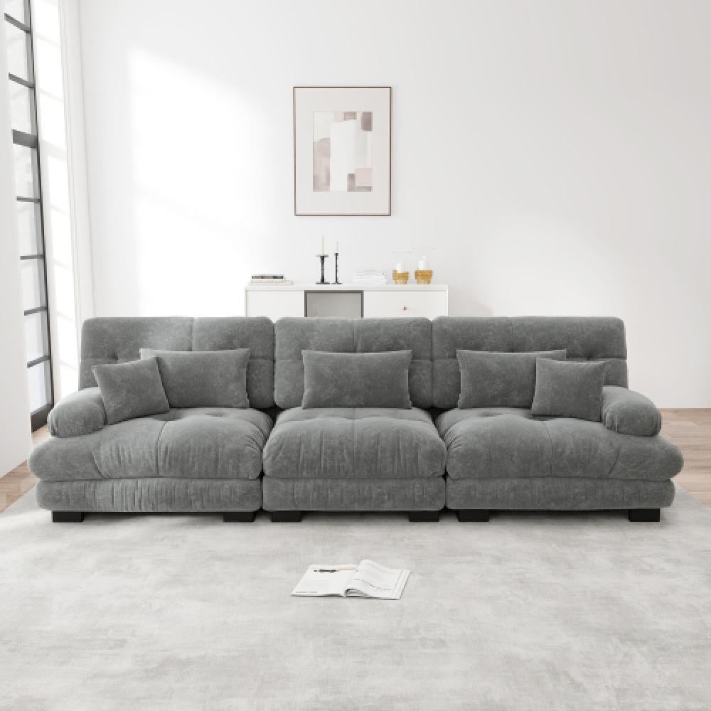 Narożna sofa Cloud do salonu, podwójna sofa z tkaniny szenilowej z 3 poduszkami lędźwiowymi i 3 poduszkami dekoracyjnymi, rama z litego drewna