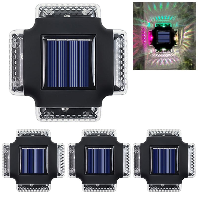 Zestaw 4 lamp solarnych do użytku zewnętrznego, lampy ścienne solarne od zmierzchu do świtu, lampy ogrodowe solarne wodoodporne IP65, RGB