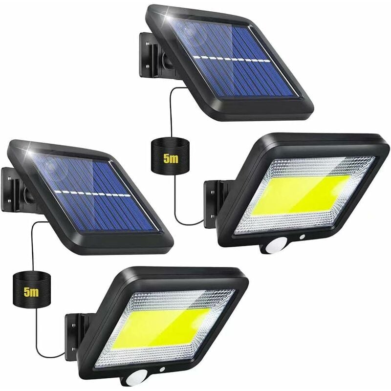 Zestaw 2 zewnętrznych lamp solarnych z czujnikiem ruchu LED i bezprzewodowym czujnikiem wodoodpornym IP65.