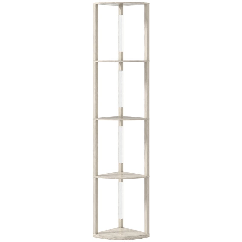 Lampa podłogowa 41 × 29.5 × 163.5 cm, dąb, drewno, 4 półki, pilot, do salonu i sypialni, dekoracyjne stabilne oświetlenie z abażurem