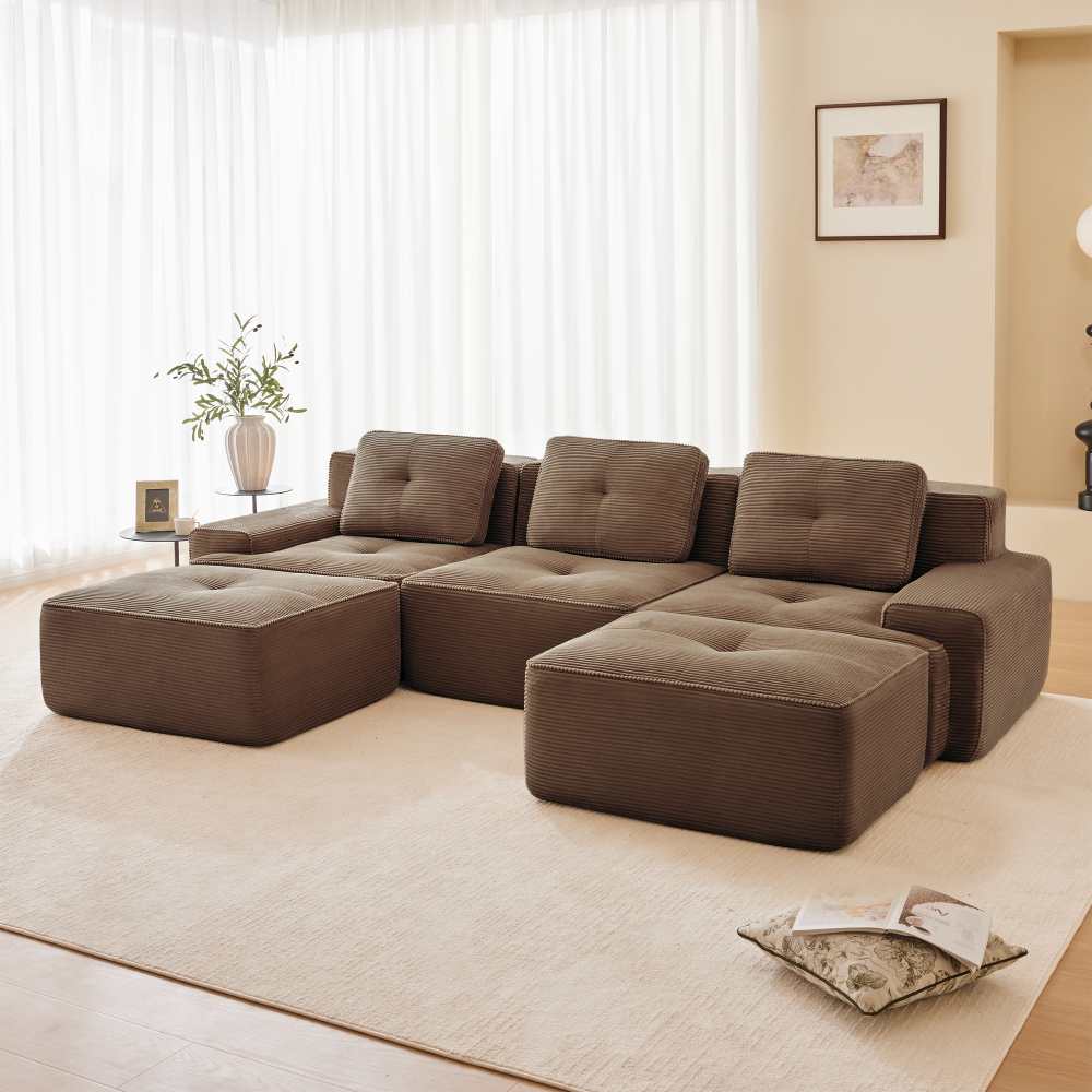Sofa Cloud Boneless w kształcie litery U, 3-osobowa, z pufem, nie wymaga montażu, antypoślizgowa i przyjazna dla zwierząt