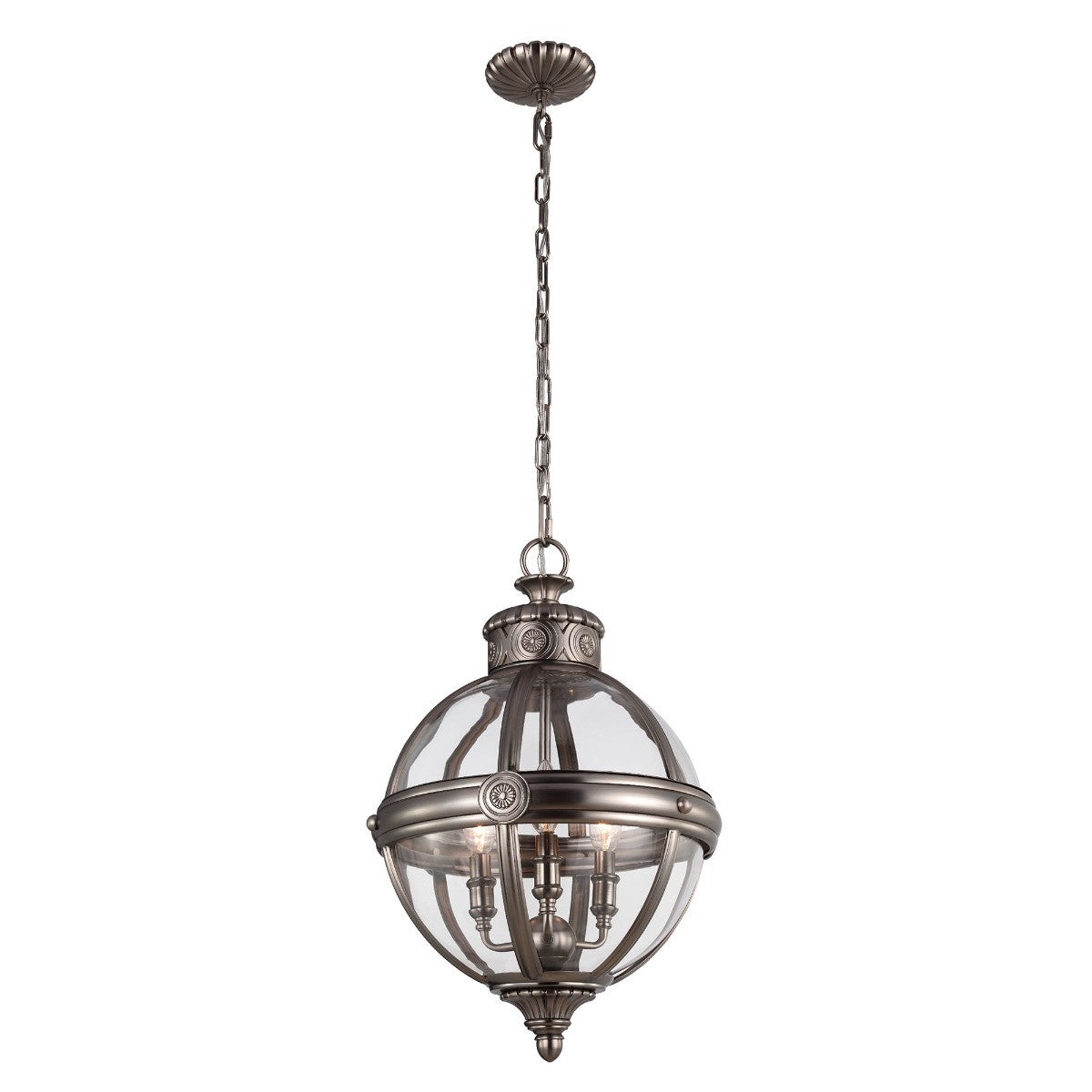 Lampa wisząca vintage kula antyczny nikiel Adams 3xE14 60W Feiss