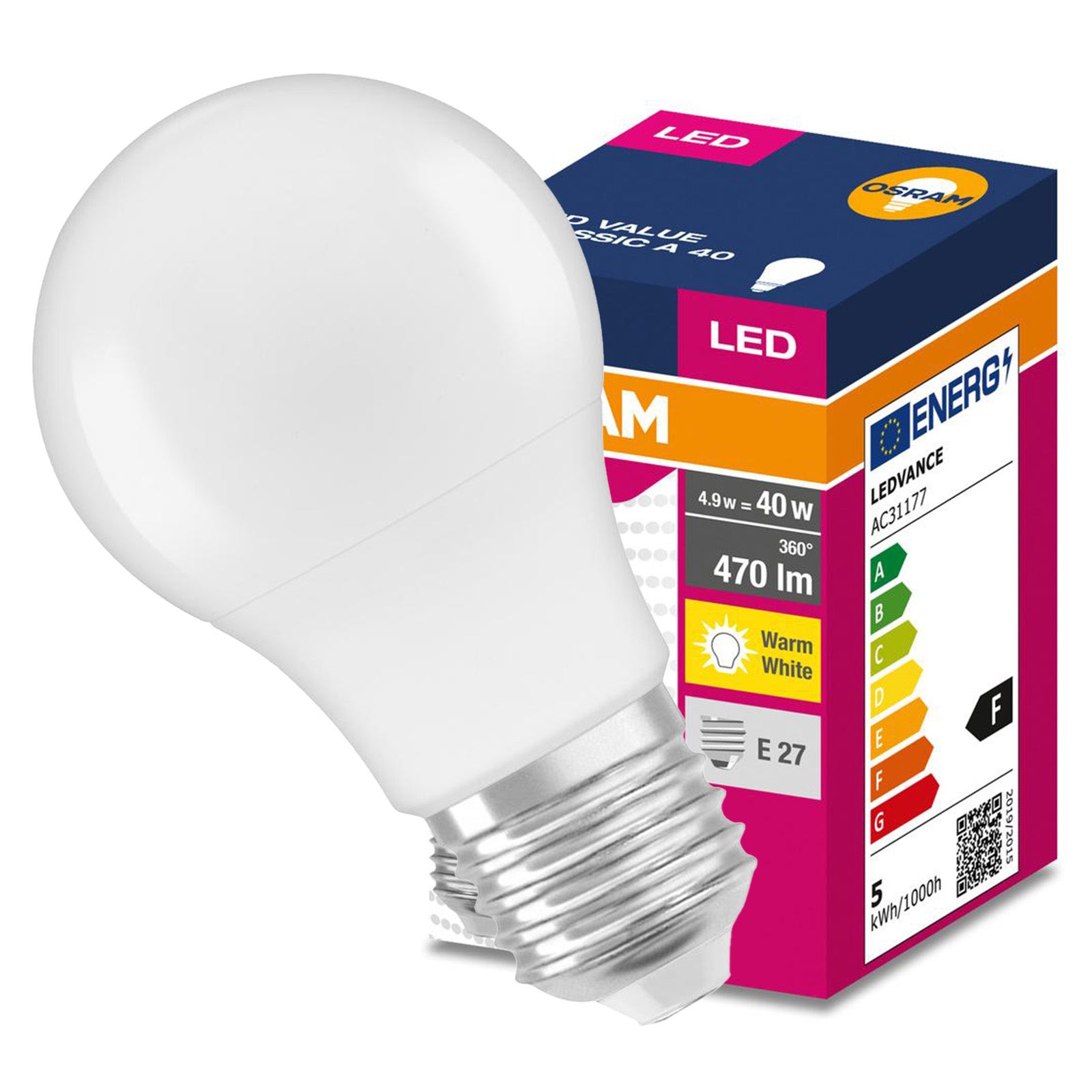 Żarówka LED A55 E27 4.9 W = 40 W 470 lm 3000K Ciepła biel 200st Osram