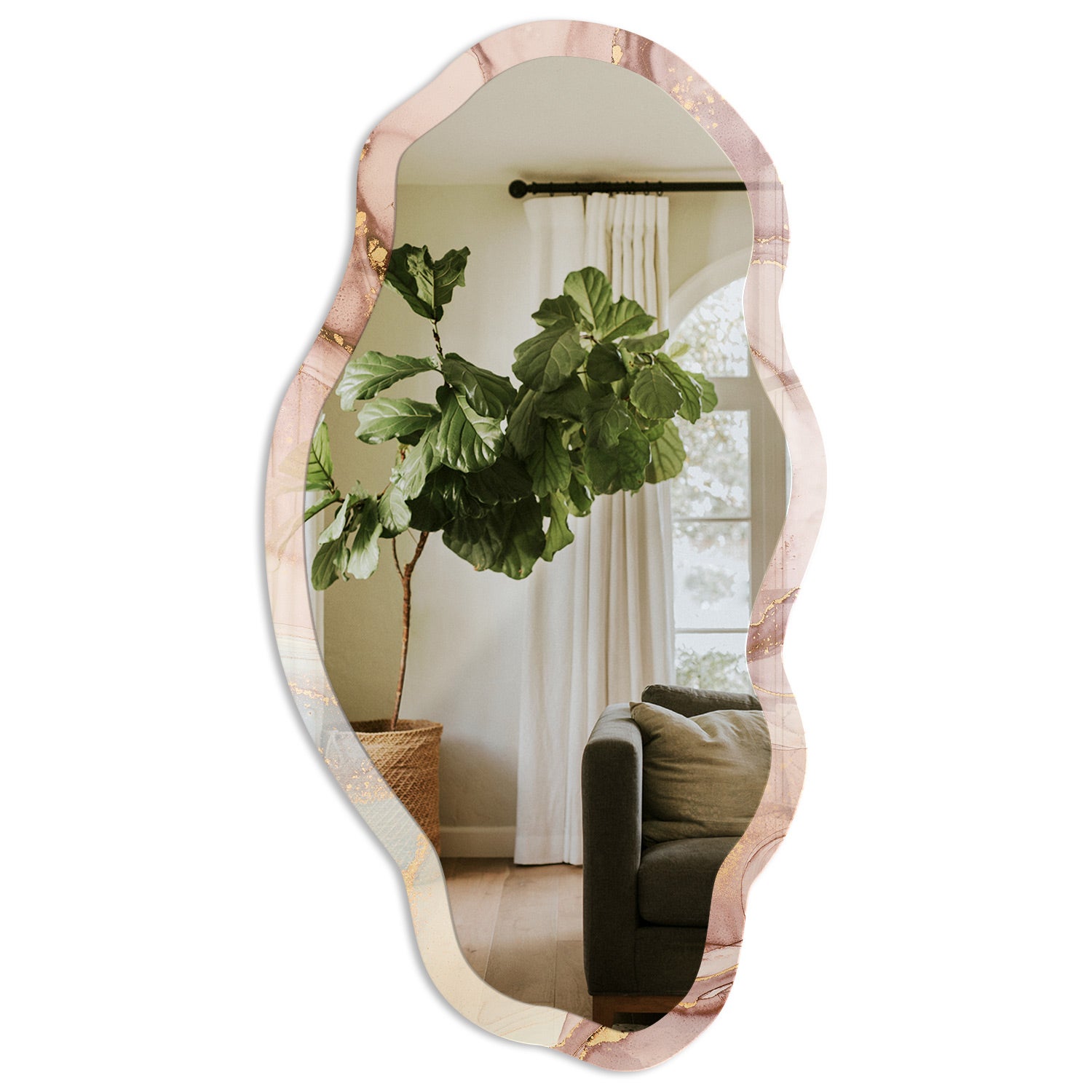 Lustro ozdobne premium z nadrukiem na szkle hartowanym - Abstrakcyjne fale 52x97cm