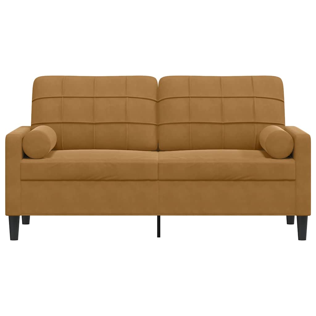 2-osobowa sofa z poduszkami, brązowa, 140 cm, aksamit