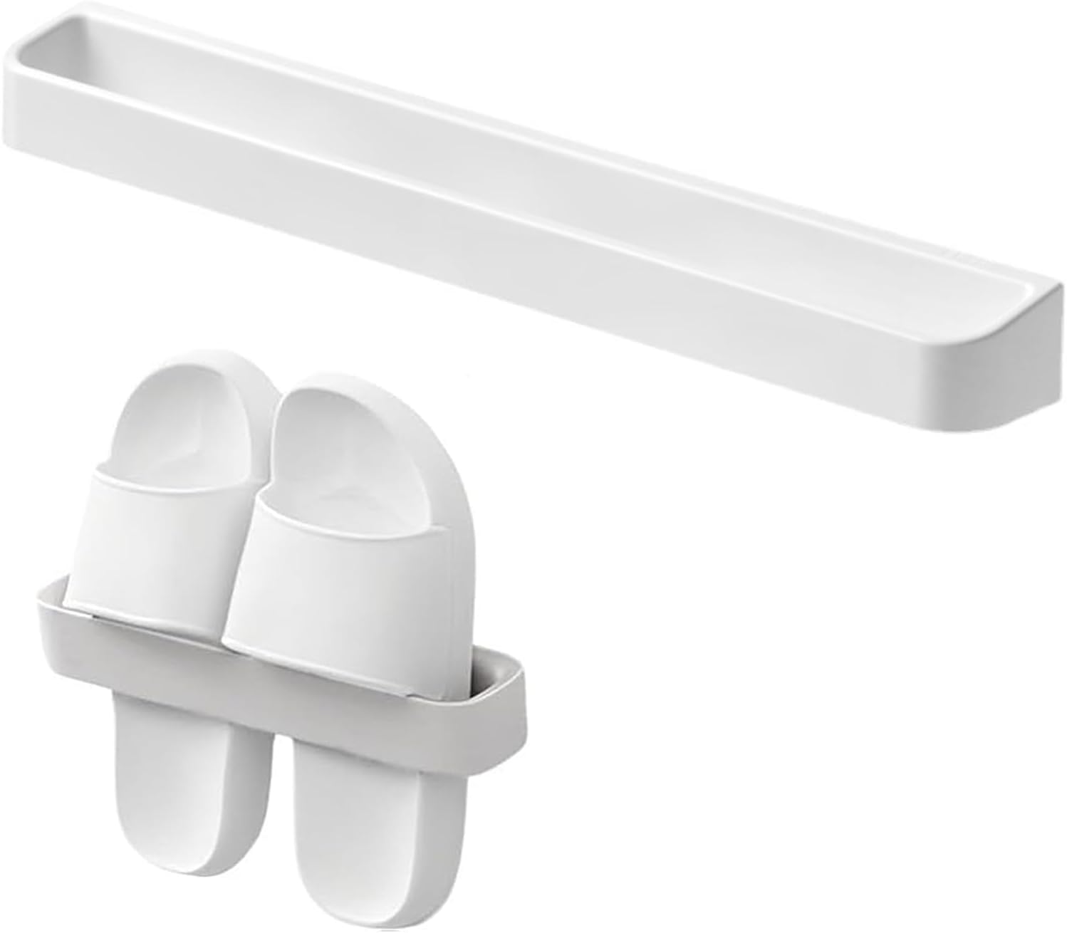 Wieszak na kapcie ścienny – Plastikowy stojak na buty z systemem odpływowym, montaż samoprzylepny – 1 szt., 5,1 x 24,4 cm, kolor biały