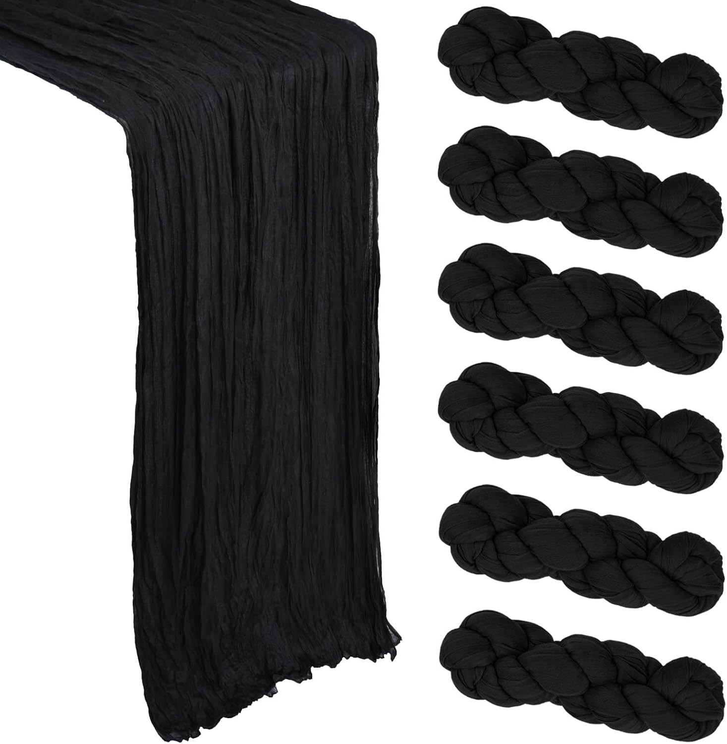 6-pack 10-stopowe czarne szyfonowe flagi na stół (boho rustykalny przezroczysty) 90*300cm do dekoracji imprez baby shower wesel domowych stołów