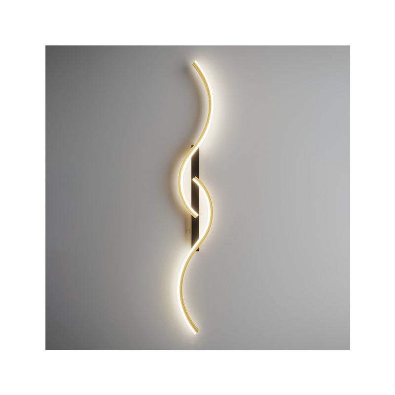 Lampa ścienna LED 60 cm, kreatywna lampka nocna, wewnętrzna lampa dekoracyjna, zakrzywiona lampa ścienna, ciepłe światło 3000 K, czarno-złota