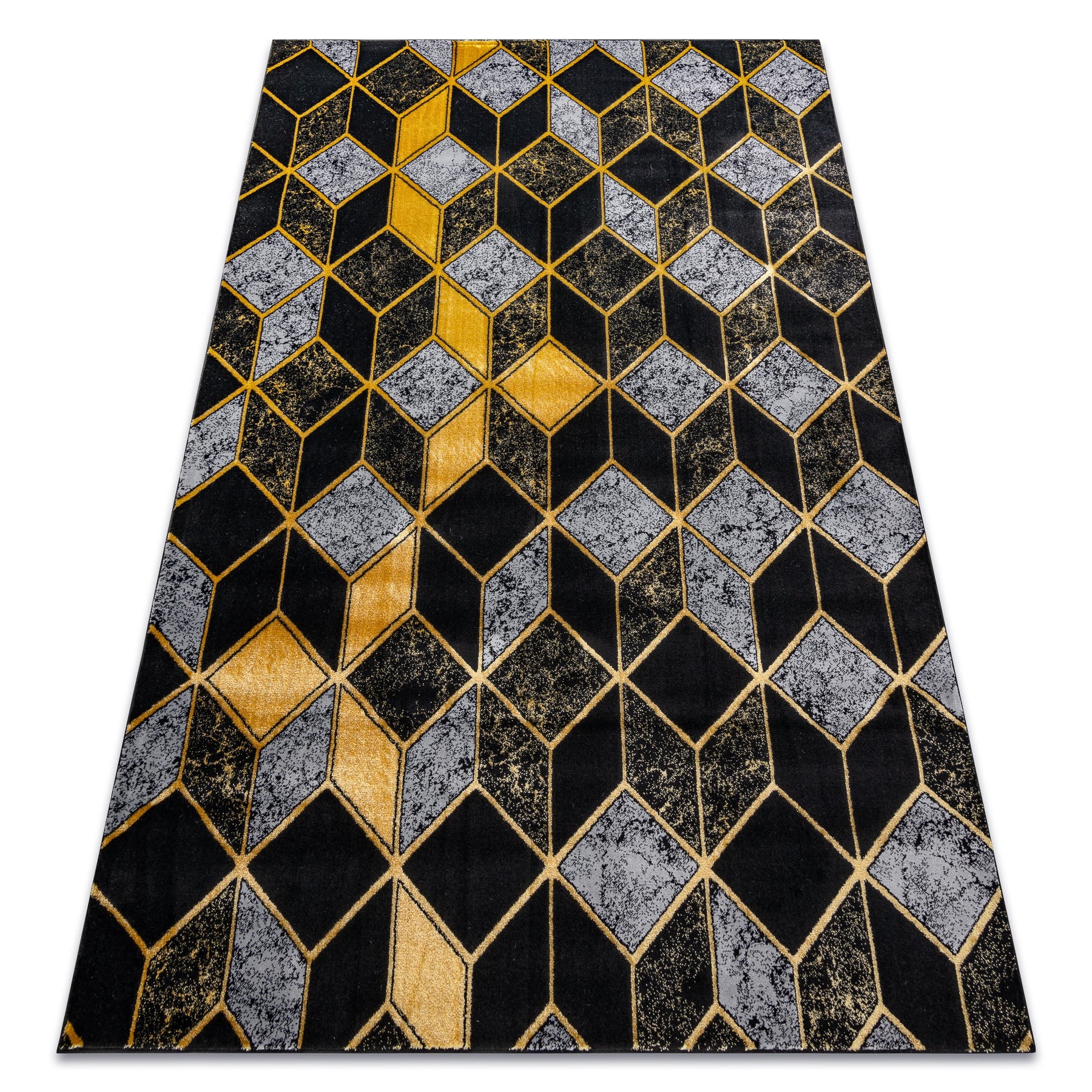 Dywan GLOSS nowoczesny 400B 86 stylowy, glamour, art deco, 3D geometryczny czarny / złoty 160x220 cm
