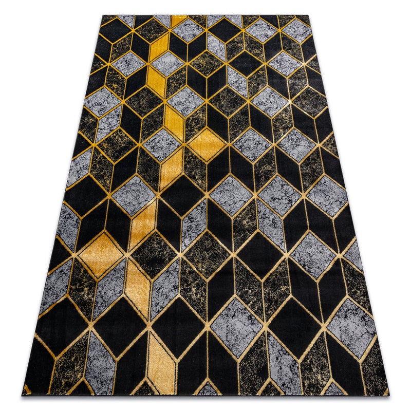 Dywan GLOSS nowoczesny 400B 86 stylowy, glamour, art deco, 3D geometryczny czarny / złoty 160x220 cm