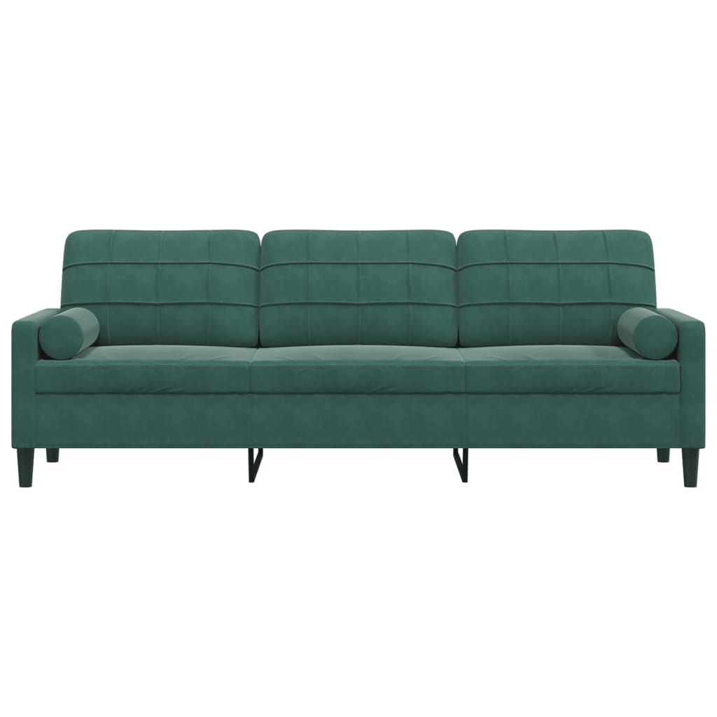 3-osobowa sofa z poduszkami, ciemnozielona, 210 cm, aksamit