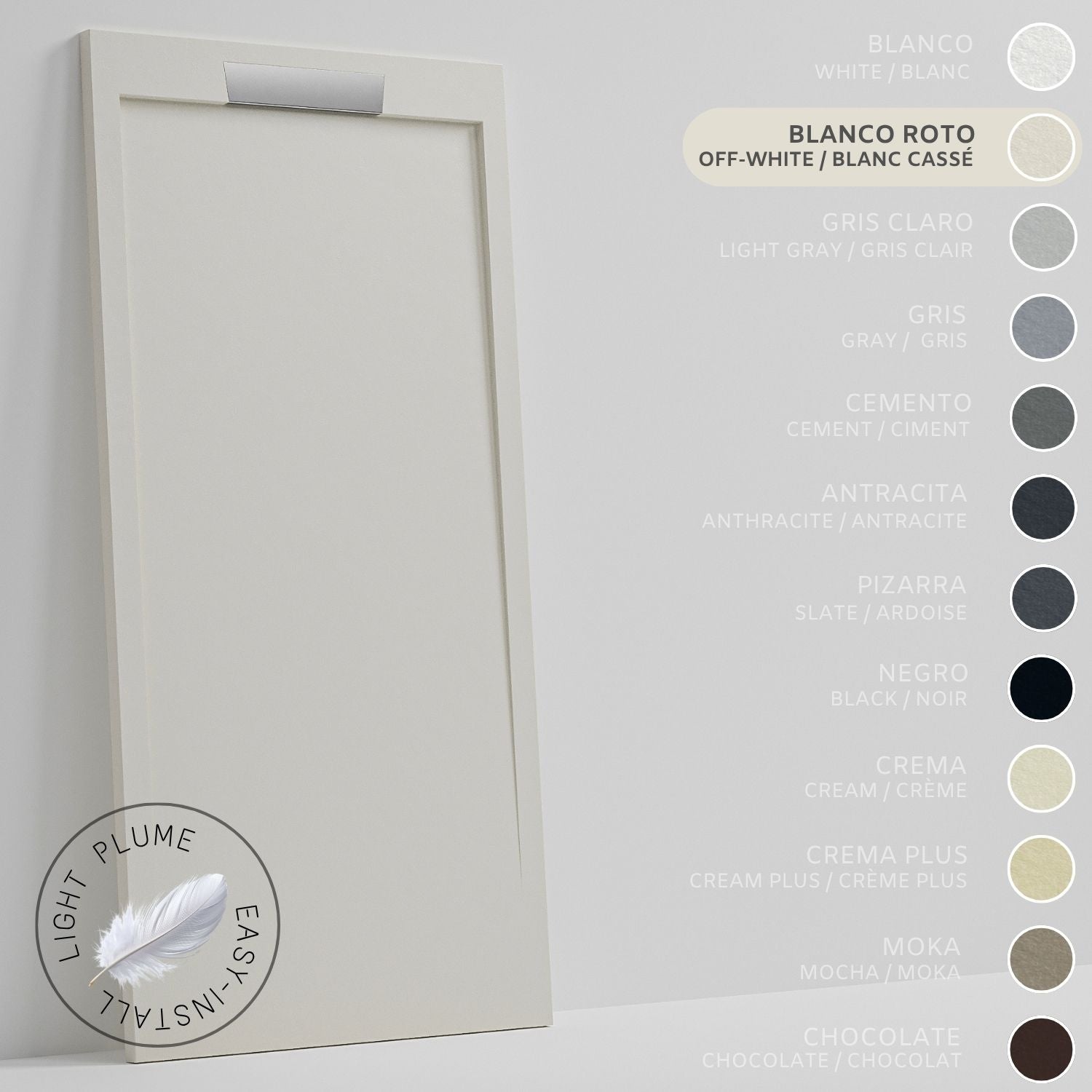 SOULHOME Lekki Brodzik z Żywicy tekstura Łupka – złamana biel- 150X70- Niski 3cm– Elegancki