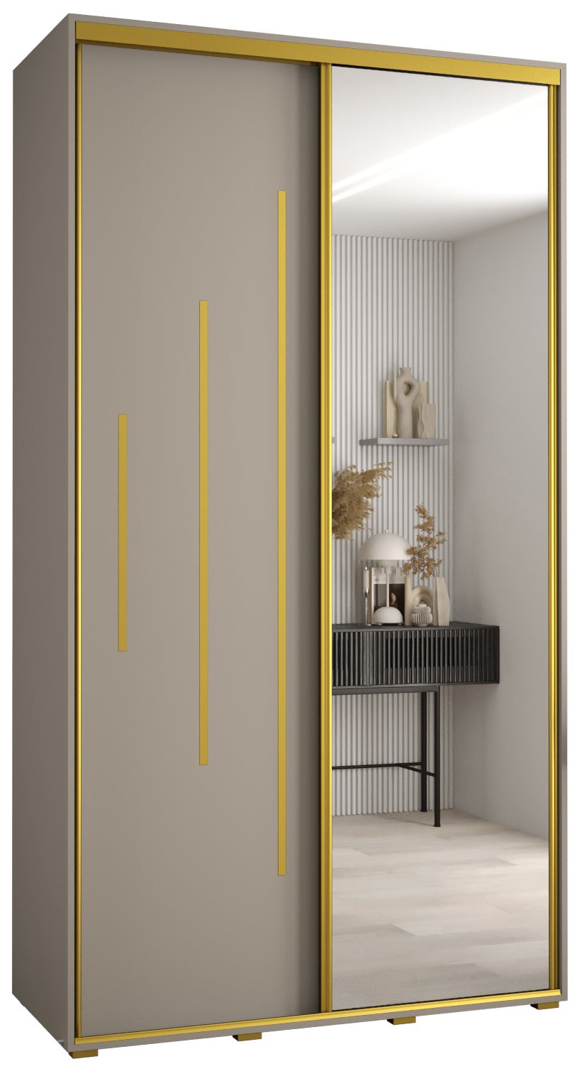 Szafa przesuwna z lustrem wysoka Dakota 13 140 x 45 x 235,2 cm kaszmir + u. Złoty - Abiks Meble