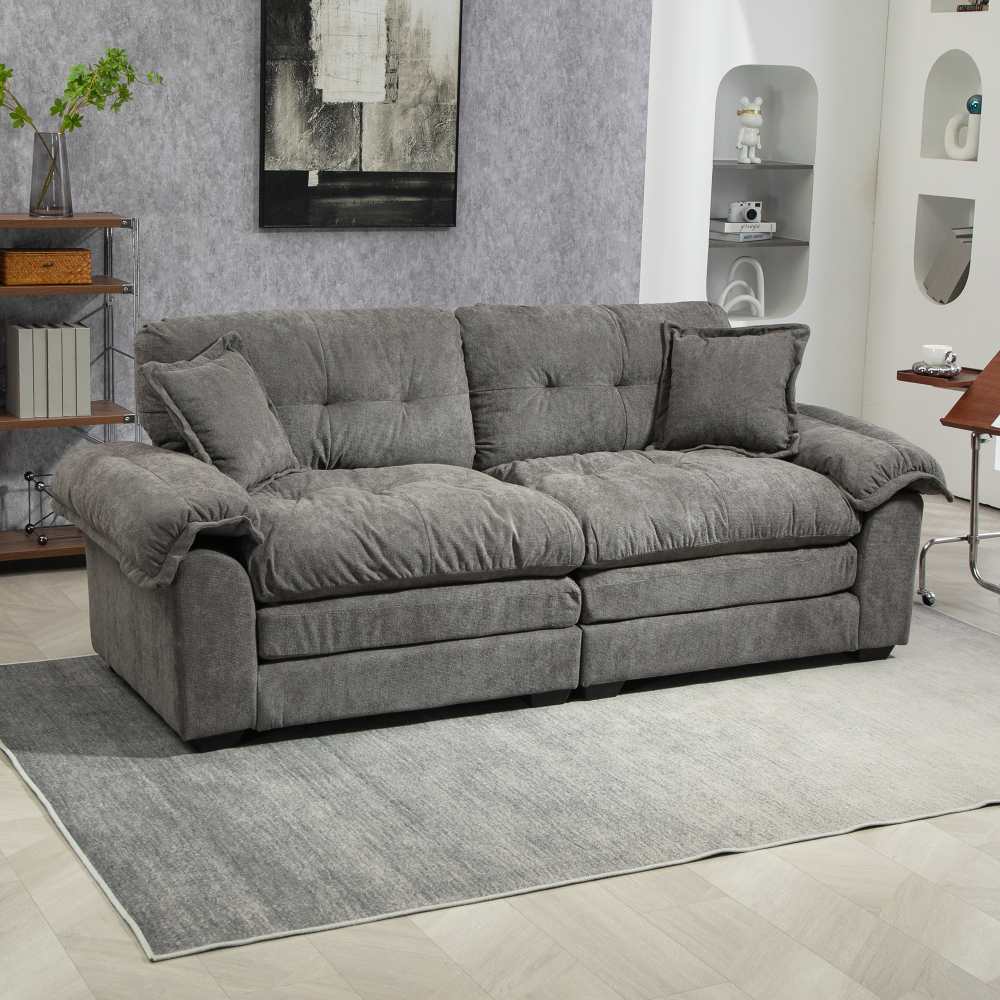 Sofa Chenille 213 cm z podwójnymi poduszkami (pianka memory + sprężyny kieszeniowe) – komfort dla 2-3 osób, idealna do małych salonów i biur