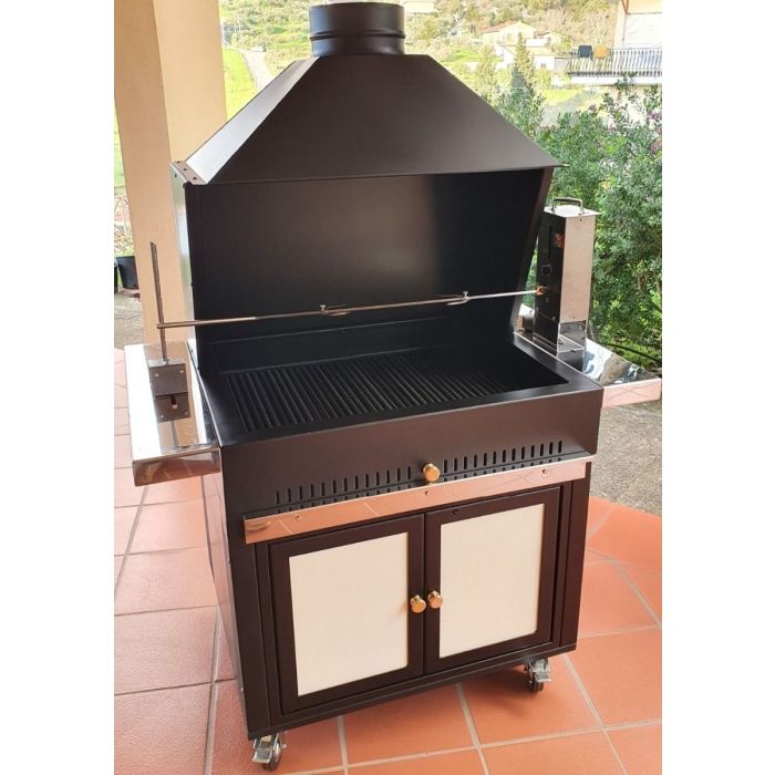 Grill opalany drewnem z rożnem elektrycznym 80x65