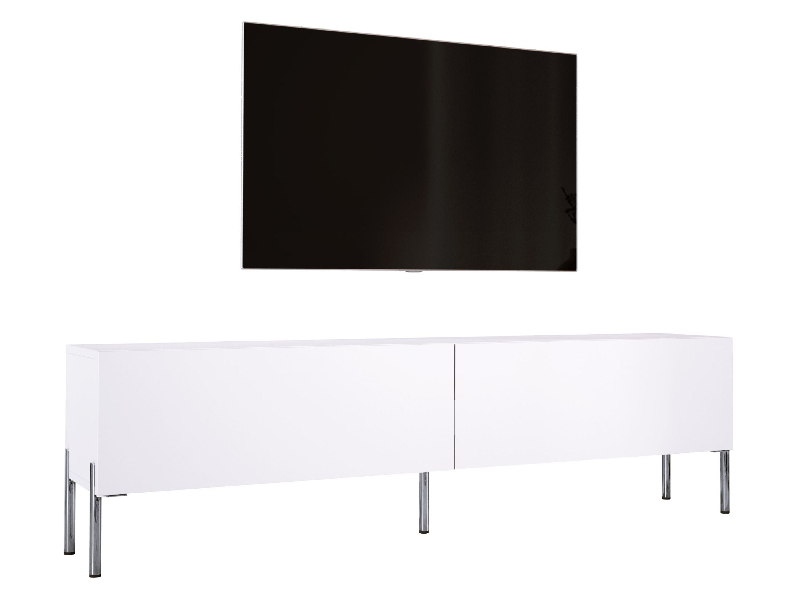 Szafka RTV: Biały Mat, Nogi Chrom, 170 x 52 x 32 cm
