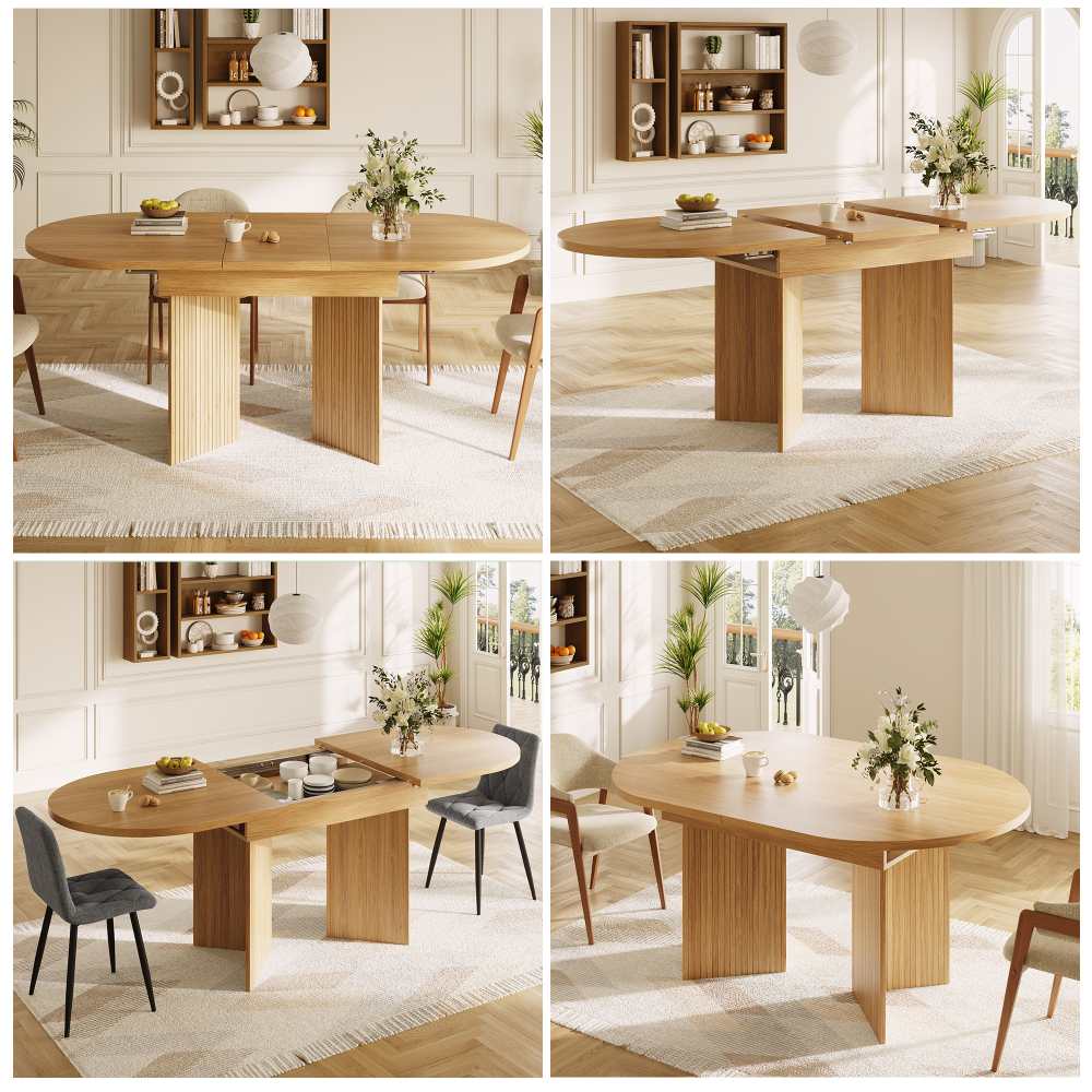 Rozkładany stół jadalny 120-160×80 cm z trwałej płyty MDF, designerskie nogi z pionowymi panelami, praktyczny modułowy blat do kuchni i salonu