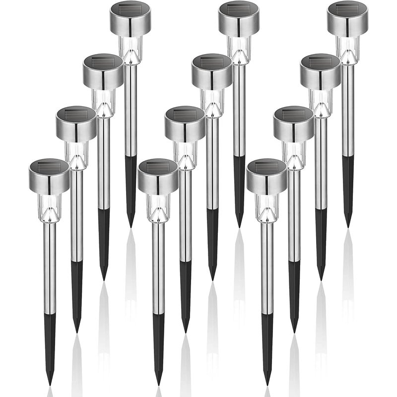 Zestaw 12 lamp ogrodowych solarnych, odpowiednich na tarasy i do ogrodu, IP65, stal nierdzewna, białe światło