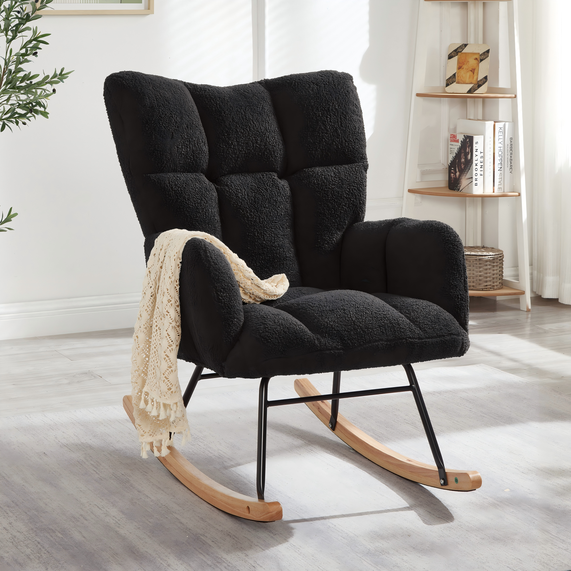 Nowoczesny fotel bujany 69×89×101 CM - Wszechstronny fotel relaksacyjny do salonu, sypialni, biura, pokoju dziecięcego i balkonu